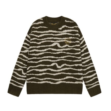 Drew Wavy Striped Knit Sweater Olive Green